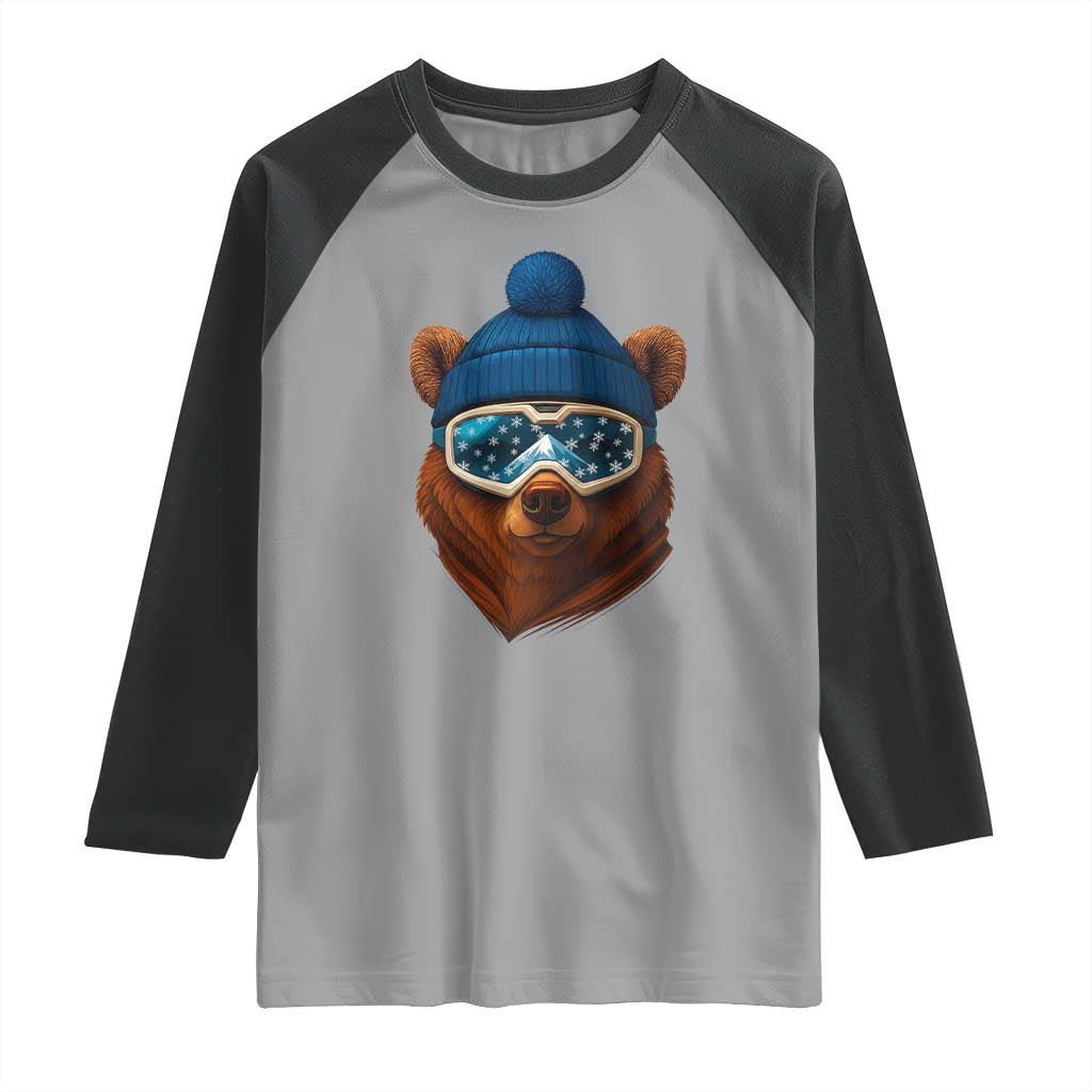 Grizzly Bear Snowboard Goggles Skiing Snow Winter Sport Raglan Shirt TS11 Sport Gray Black Print Your Wear