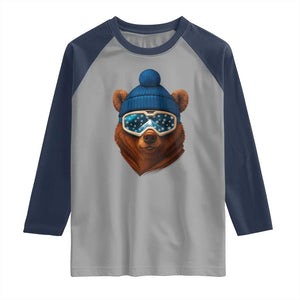 Grizzly Bear Snowboard Goggles Skiing Snow Winter Sport Raglan Shirt TS11 Sport Gray Navy Print Your Wear