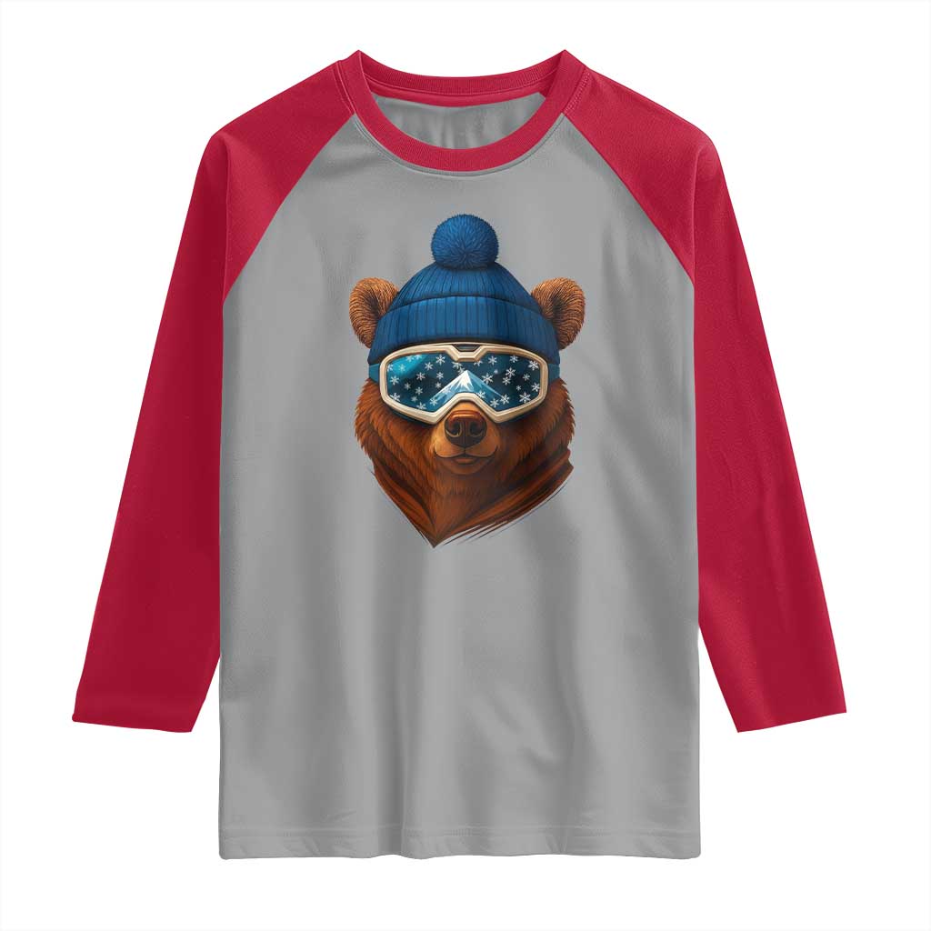 Grizzly Bear Snowboard Goggles Skiing Snow Winter Sport Raglan Shirt TS11 Sport Gray Red Print Your Wear