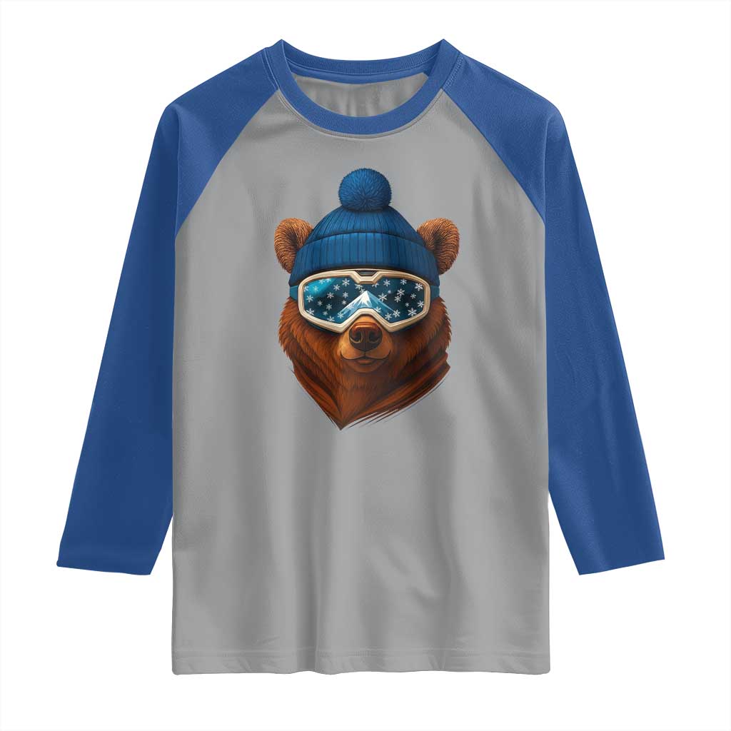 Grizzly Bear Snowboard Goggles Skiing Snow Winter Sport Raglan Shirt TS11 Sport Gray Royal Print Your Wear