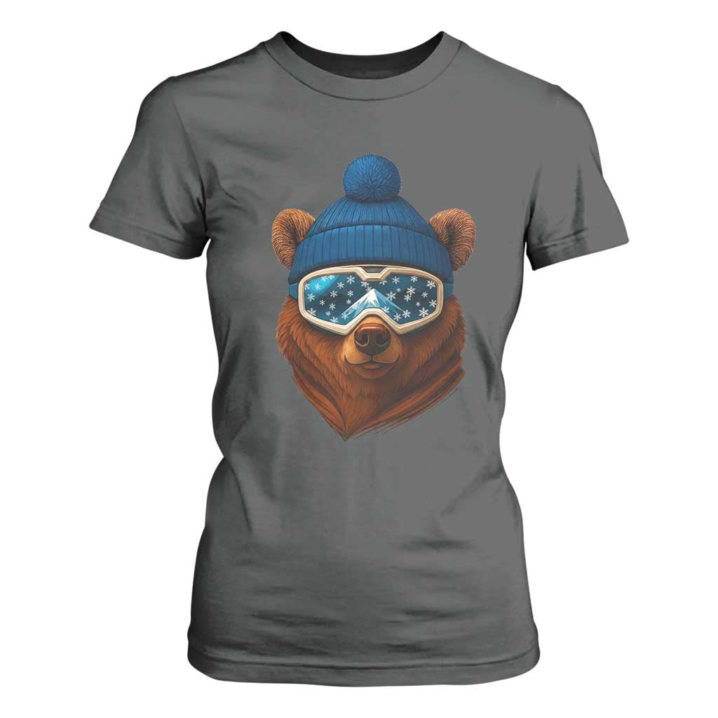 Grizzly Bear Snowboard Goggles Skiing Snow Winter Sport T Shirt For Women TS11 Dark Heather Print Your Wear
