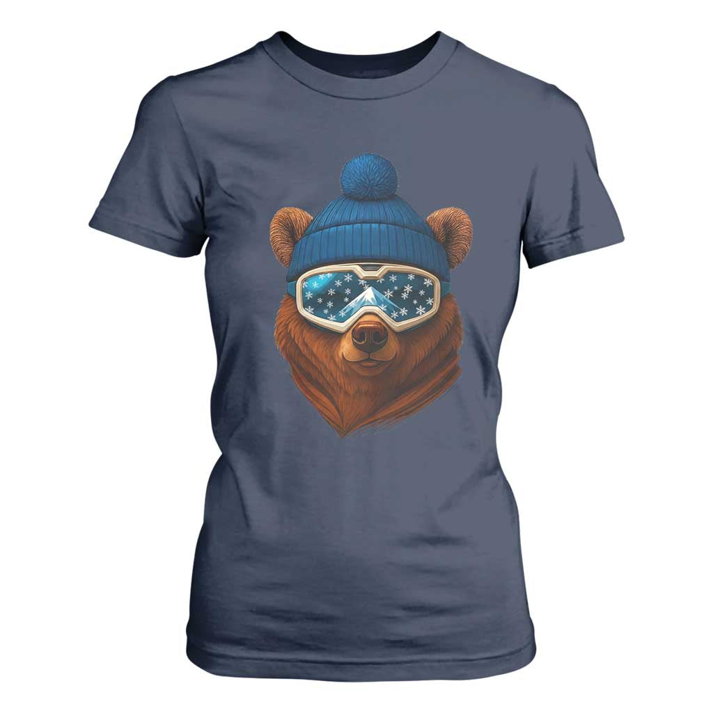 Grizzly Bear Snowboard Goggles Skiing Snow Winter Sport T Shirt For Women TS11 Navy Print Your Wear