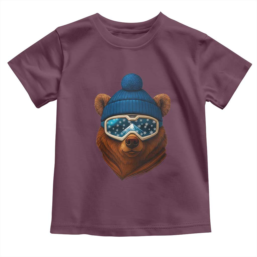 Grizzly Bear Snowboard Goggles Skiing Snow Winter Sport Toddler T Shirt TS11 Maroon Print Your Wear