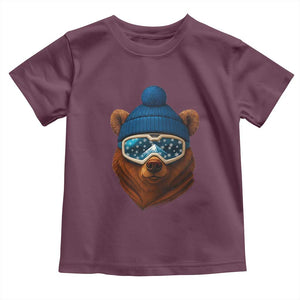 Grizzly Bear Snowboard Goggles Skiing Snow Winter Sport Toddler T Shirt TS11 Maroon Print Your Wear