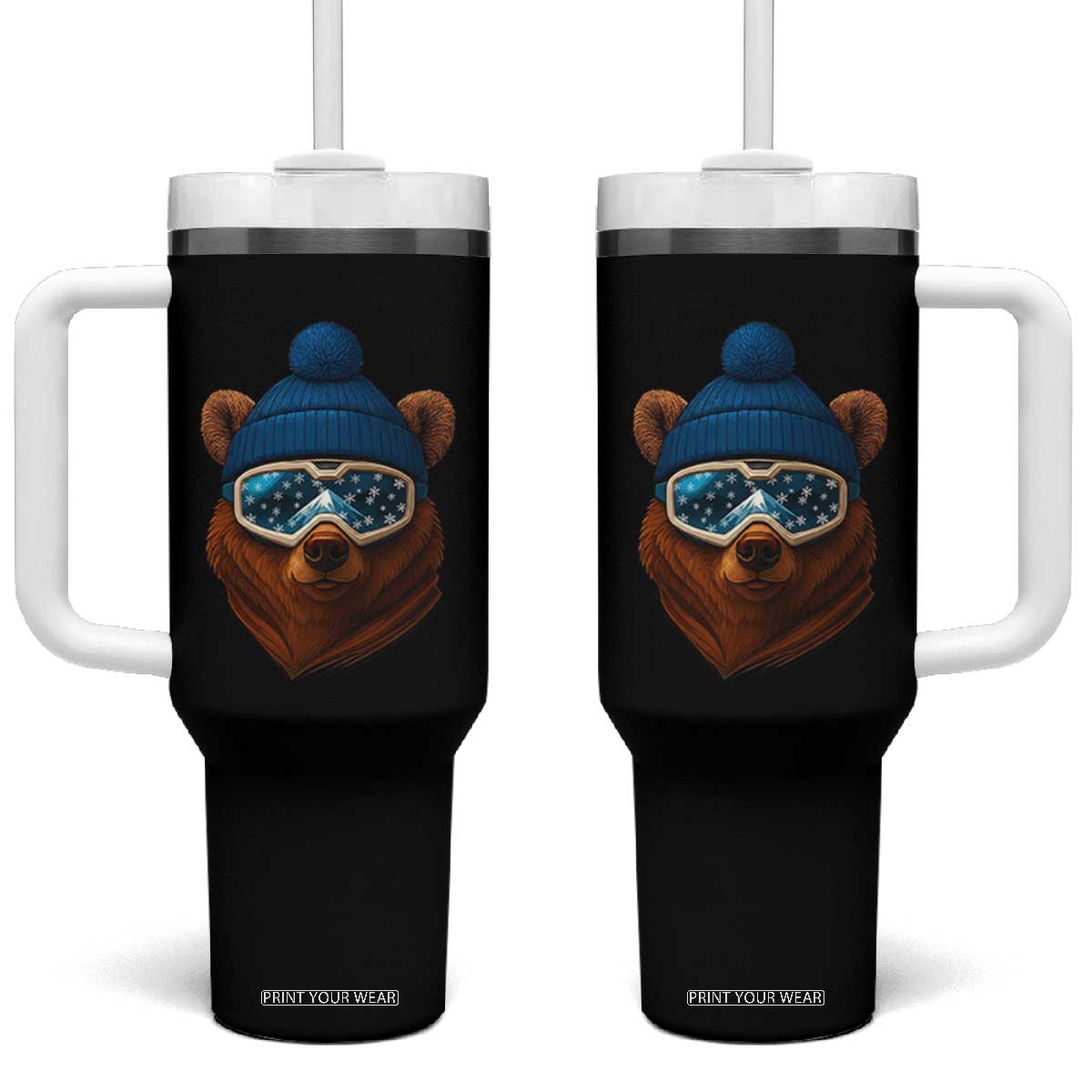 Grizzly Bear Snowboard Goggles Skiing Snow Winter Sport Tumbler With Handle TS11 One Size: 40 oz Black Print Your Wear