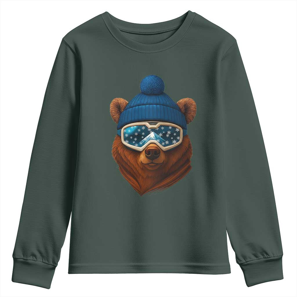Grizzly Bear Snowboard Goggles Skiing Snow Winter Sport Youth Sweatshirt TS11 Dark Forest Green Print Your Wear