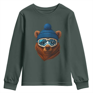 Grizzly Bear Snowboard Goggles Skiing Snow Winter Sport Youth Sweatshirt TS11 Dark Forest Green Print Your Wear