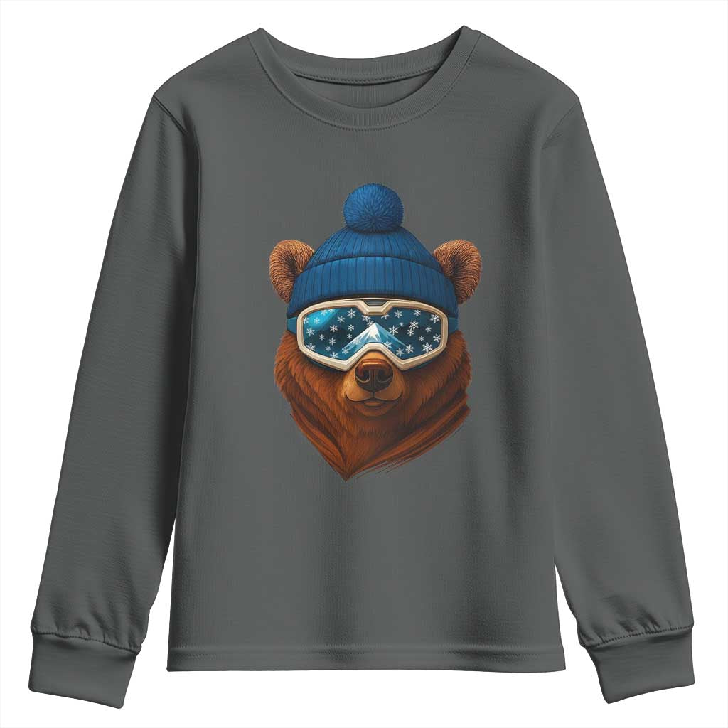 Grizzly Bear Snowboard Goggles Skiing Snow Winter Sport Youth Sweatshirt TS11 Dark Heather Print Your Wear
