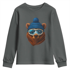 Grizzly Bear Snowboard Goggles Skiing Snow Winter Sport Youth Sweatshirt TS11 Dark Heather Print Your Wear