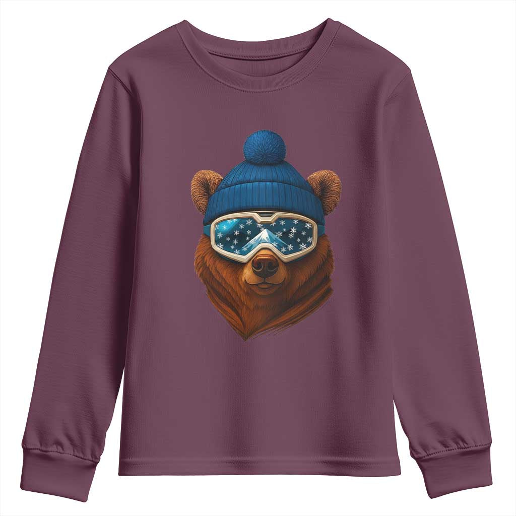 Grizzly Bear Snowboard Goggles Skiing Snow Winter Sport Youth Sweatshirt TS11 Maroon Print Your Wear