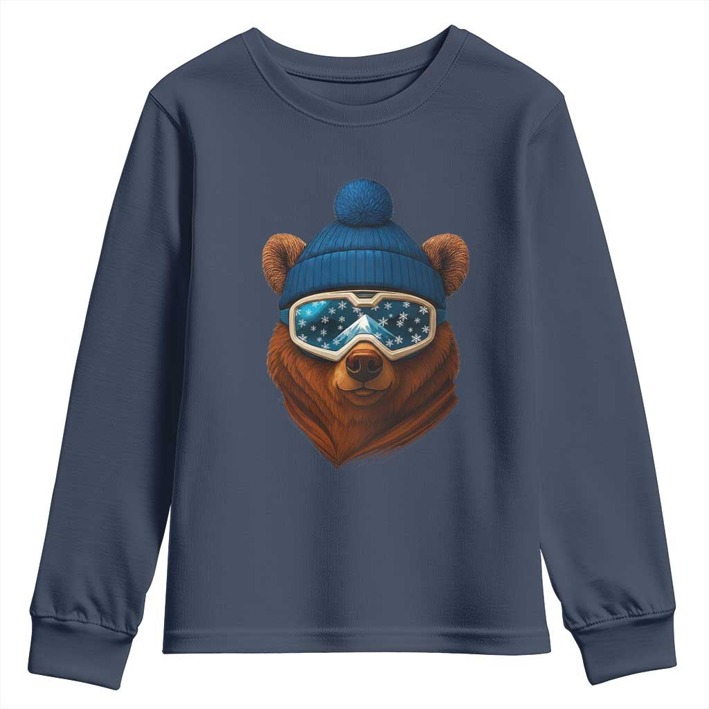 Grizzly Bear Snowboard Goggles Skiing Snow Winter Sport Youth Sweatshirt TS11 Navy Print Your Wear