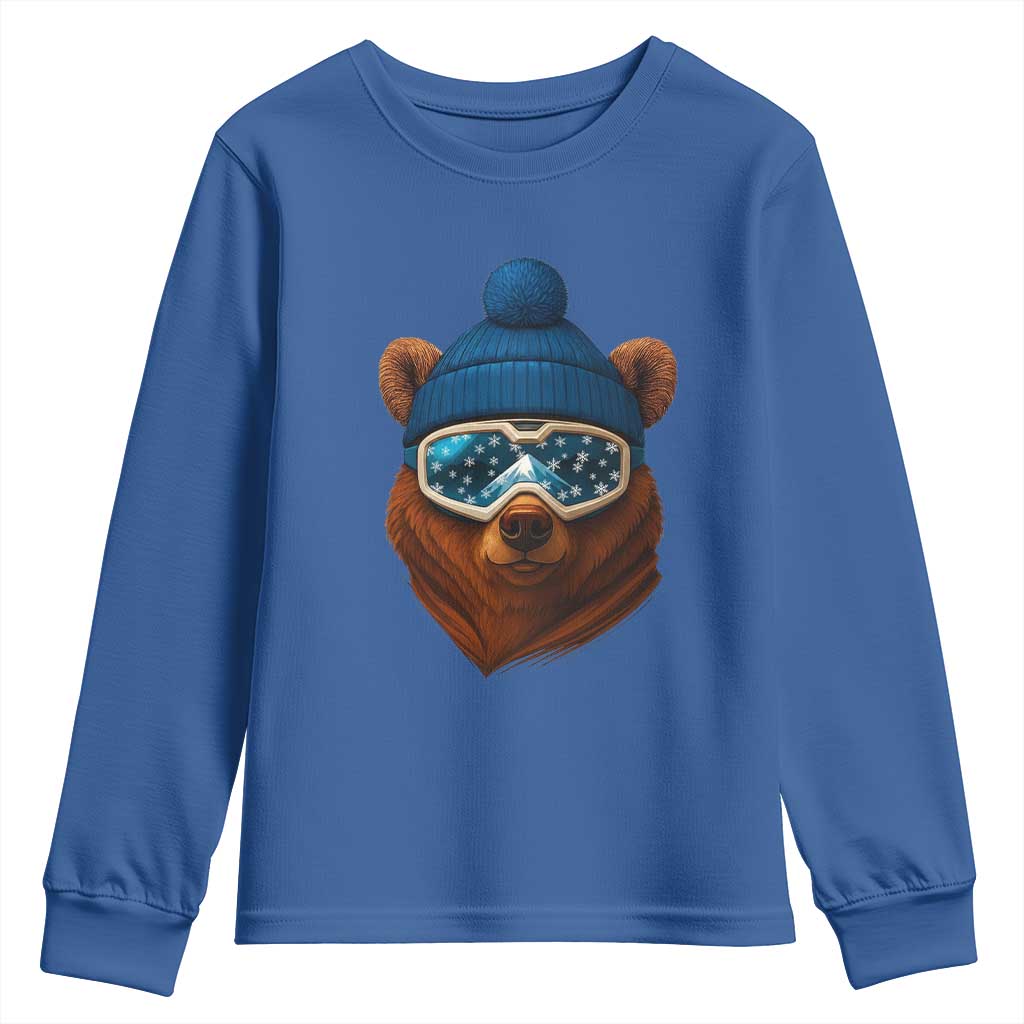 Grizzly Bear Snowboard Goggles Skiing Snow Winter Sport Youth Sweatshirt TS11 Royal Blue Print Your Wear