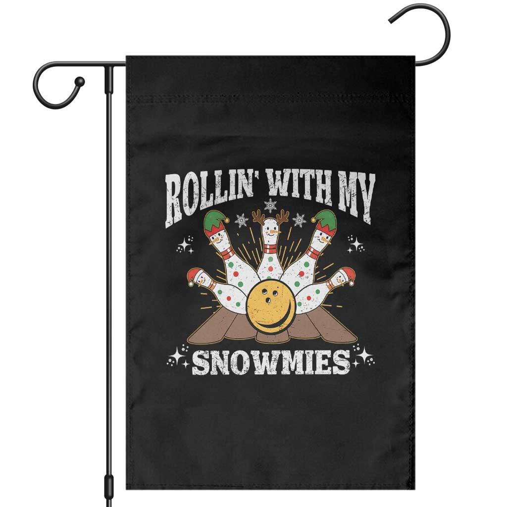 Funny Christmas Bowling Garden Flag Rollin With My Snowmies Bowling Pins TS11 Black Print Your Wear
