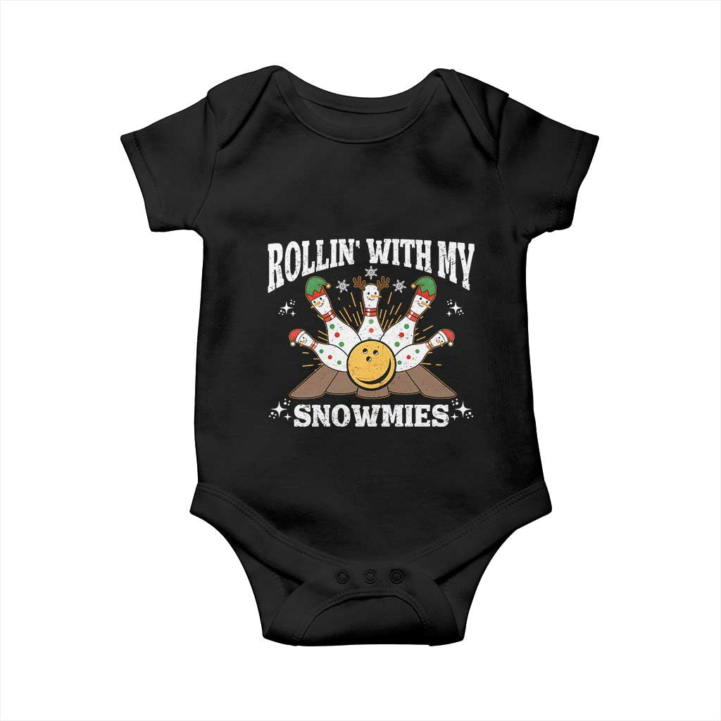 Funny Christmas Bowling Baby Onesie Rollin With My Snowmies Bowling Pins TS11 Black Print Your Wear