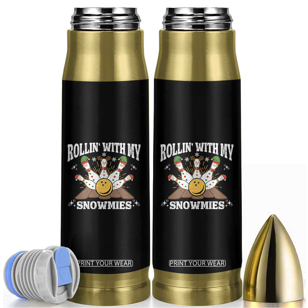 Funny Christmas Bowling Bullet Tumbler Rollin With My Snowmies Bowling Pins TS11 Black Print Your Wear
