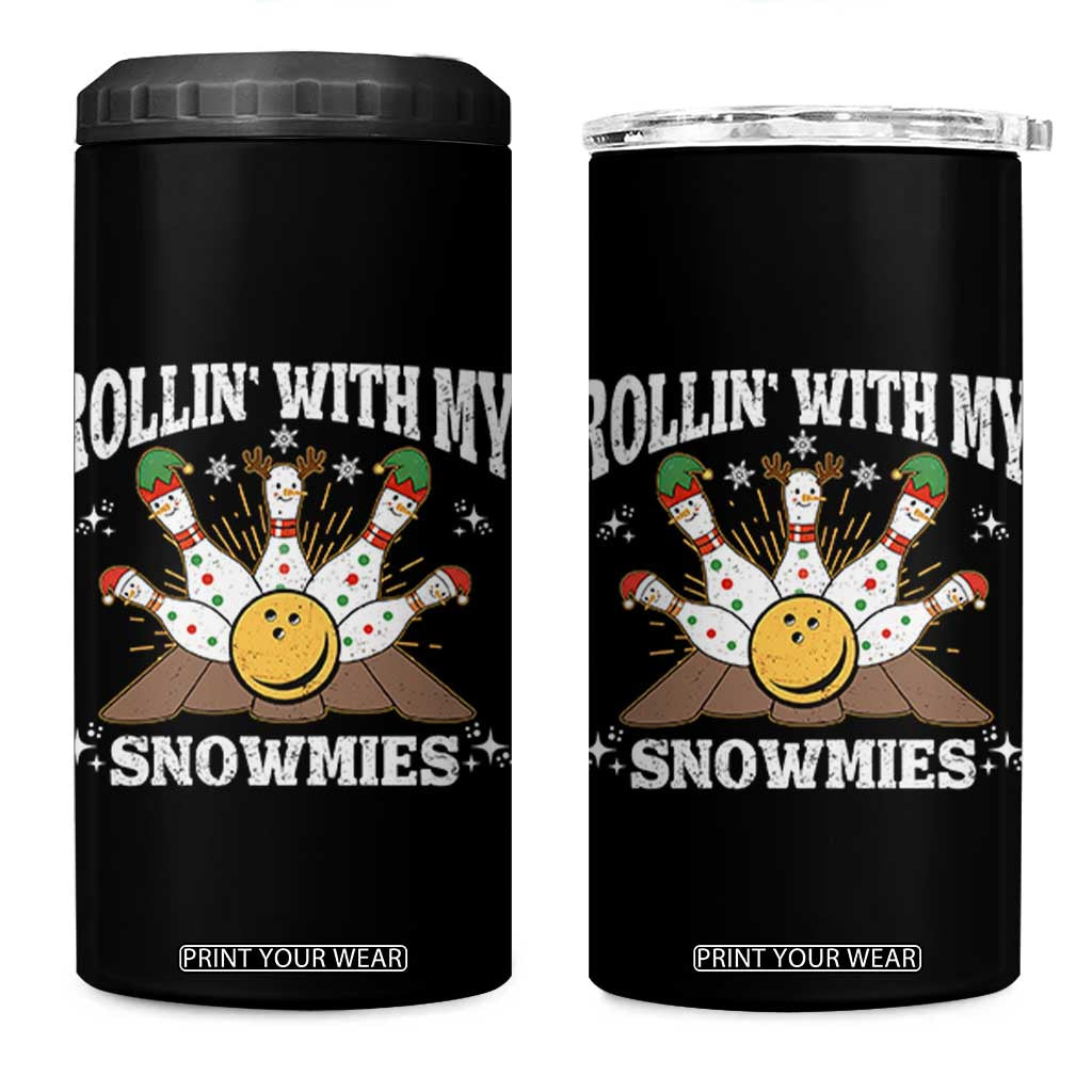 Funny Christmas Bowling 4 in 1 Can Cooler Tumbler Rollin With My Snowmies Bowling Pins TS11 One Size: 16 oz Black Print Your Wear