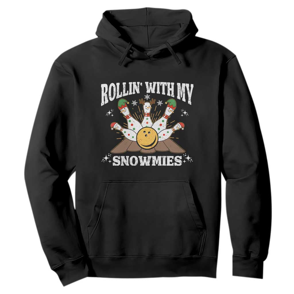 Funny Christmas Bowling Hoodie Rollin With My Snowmies Bowling Pins TS11 Black Print Your Wear