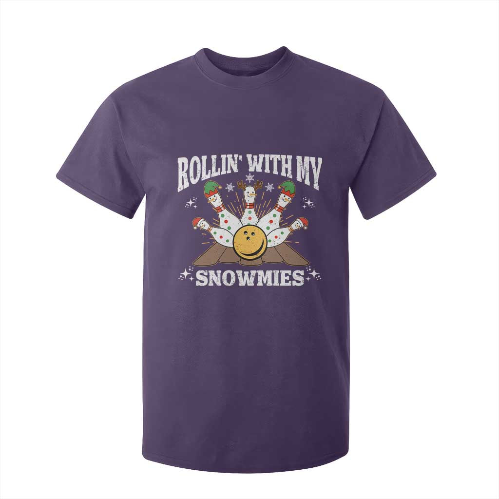 Funny Christmas Bowling T Shirt For Kid Rollin With My Snowmies Bowling Pins TS11 Purple Print Your Wear