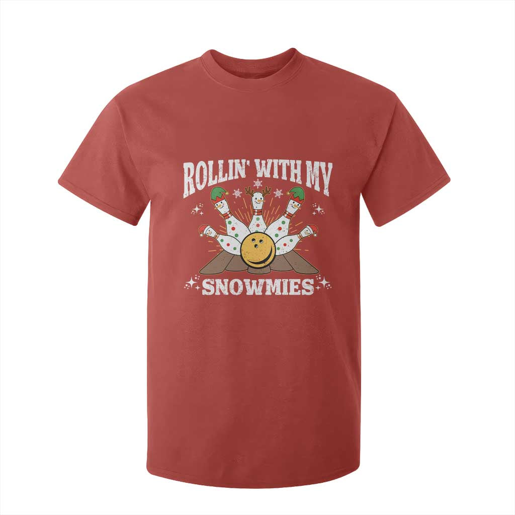 Funny Christmas Bowling T Shirt For Kid Rollin With My Snowmies Bowling Pins TS11 Red Print Your Wear