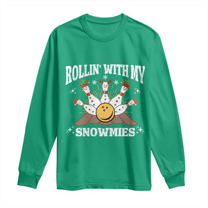 Funny Christmas Bowling Long Sleeve Shirt Rollin With My Snowmies Bowling Pins TS11 Irish Green Print Your Wear