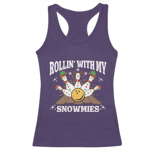 Funny Christmas Bowling Racerback Tank Top Rollin With My Snowmies Bowling Pins TS11 Purple Print Your Wear