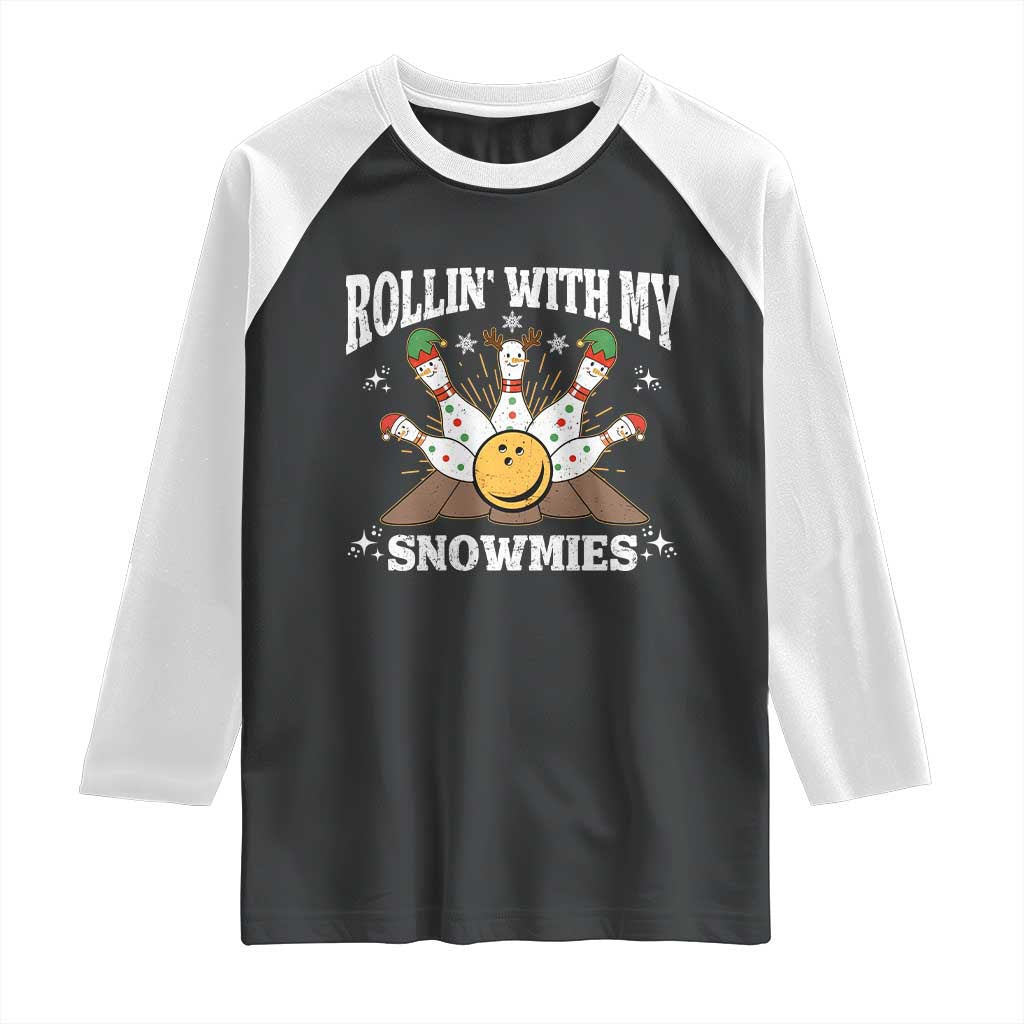 Funny Christmas Bowling Raglan Shirt Rollin With My Snowmies Bowling Pins TS11 Black White Print Your Wear