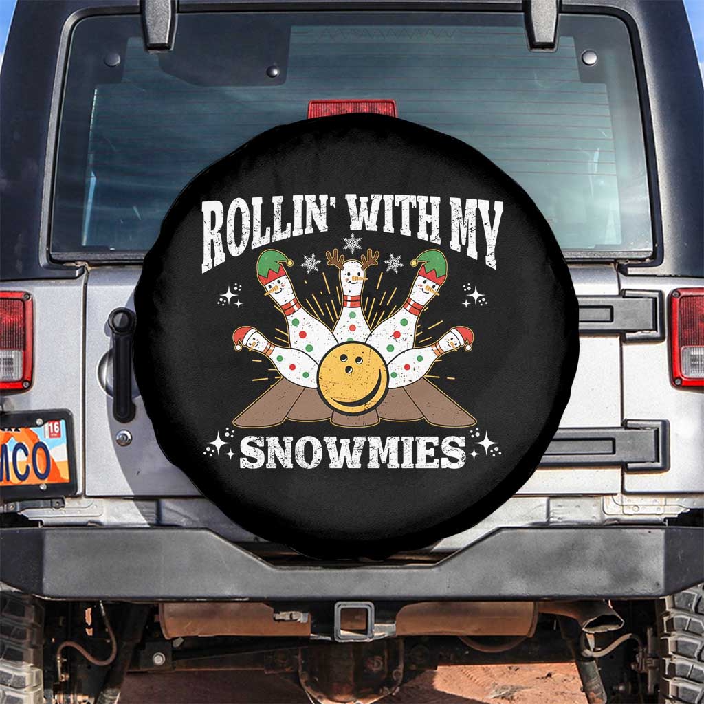 Funny Christmas Bowling Spare Tire Cover Rollin With My Snowmies Bowling Pins TS11 No hole Black Print Your Wear