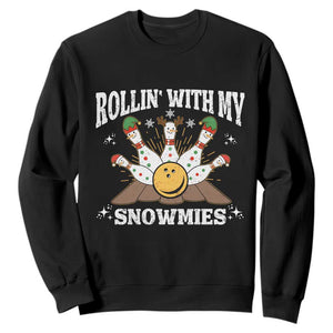 Funny Christmas Bowling Sweatshirt Rollin With My Snowmies Bowling Pins TS11 Black Print Your Wear