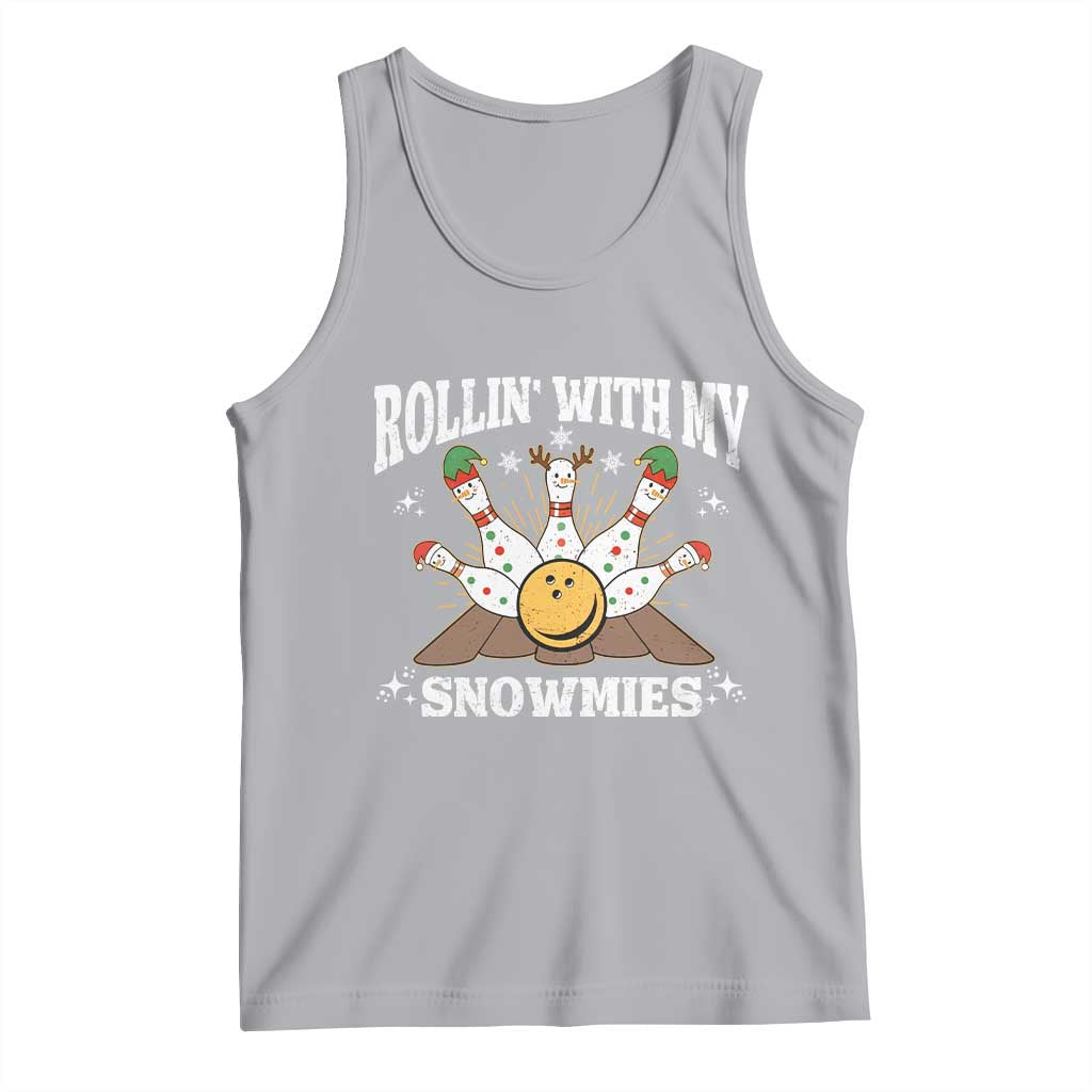 Funny Christmas Bowling Tank Top Rollin With My Snowmies Bowling Pins TS11 Athletic Heather Print Your Wear