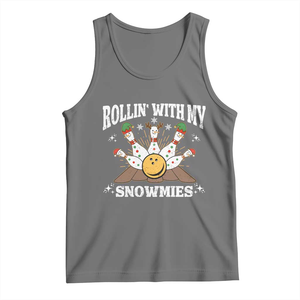 Funny Christmas Bowling Tank Top Rollin With My Snowmies Bowling Pins - Print Your Wear