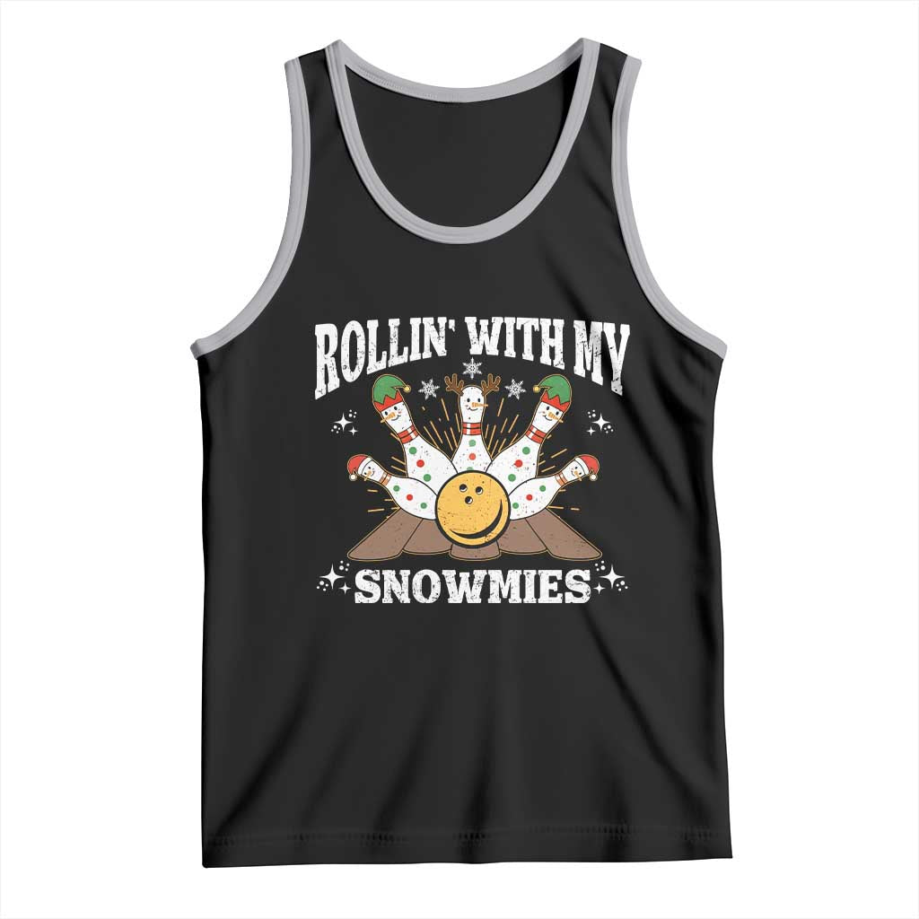 Funny Christmas Bowling Tank Top Rollin With My Snowmies Bowling Pins - Print Your Wear