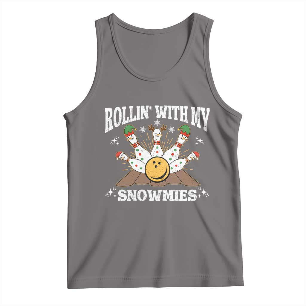 Funny Christmas Bowling Tank Top Rollin With My Snowmies Bowling Pins TS11 Deep Heather Print Your Wear