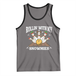 Funny Christmas Bowling Tank Top Rollin With My Snowmies Bowling Pins TS11 Deep Heather Black Print Your Wear