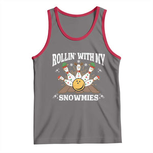 Funny Christmas Bowling Tank Top Rollin With My Snowmies Bowling Pins TS11 Deep Heather Red Print Your Wear