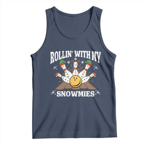 Funny Christmas Bowling Tank Top Rollin With My Snowmies Bowling Pins TS11 Navy Print Your Wear