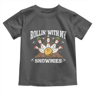 Funny Christmas Bowling Toddler T Shirt Rollin With My Snowmies Bowling Pins TS11 Dark Heather Print Your Wear