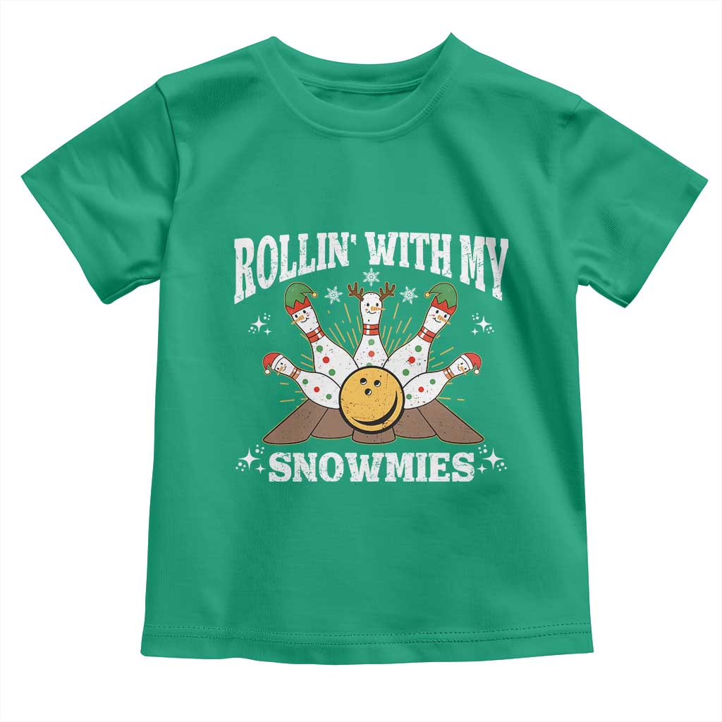 Funny Christmas Bowling Toddler T Shirt Rollin With My Snowmies Bowling Pins TS11 Irish Green Print Your Wear
