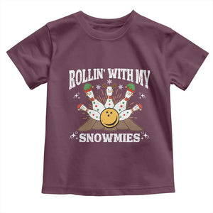 Funny Christmas Bowling Toddler T Shirt Rollin With My Snowmies Bowling Pins TS11 Maroon Print Your Wear
