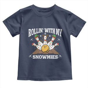 Funny Christmas Bowling Toddler T Shirt Rollin With My Snowmies Bowling Pins TS11 Navy Print Your Wear