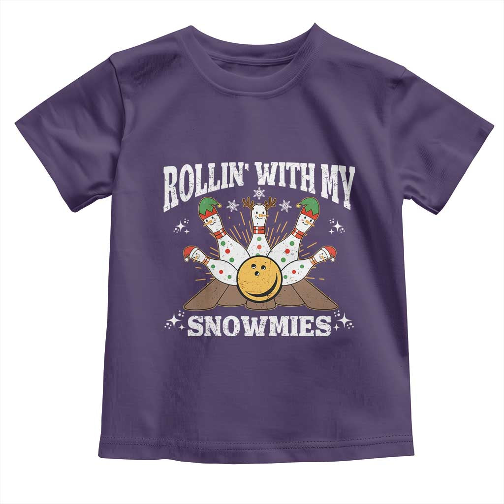 Funny Christmas Bowling Toddler T Shirt Rollin With My Snowmies Bowling Pins TS11 Purple Print Your Wear