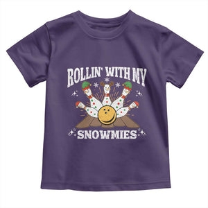 Funny Christmas Bowling Toddler T Shirt Rollin With My Snowmies Bowling Pins TS11 Purple Print Your Wear