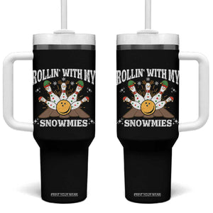 Funny Christmas Bowling Tumbler With Handle Rollin With My Snowmies Bowling Pins TS11 One Size: 40 oz Black Print Your Wear