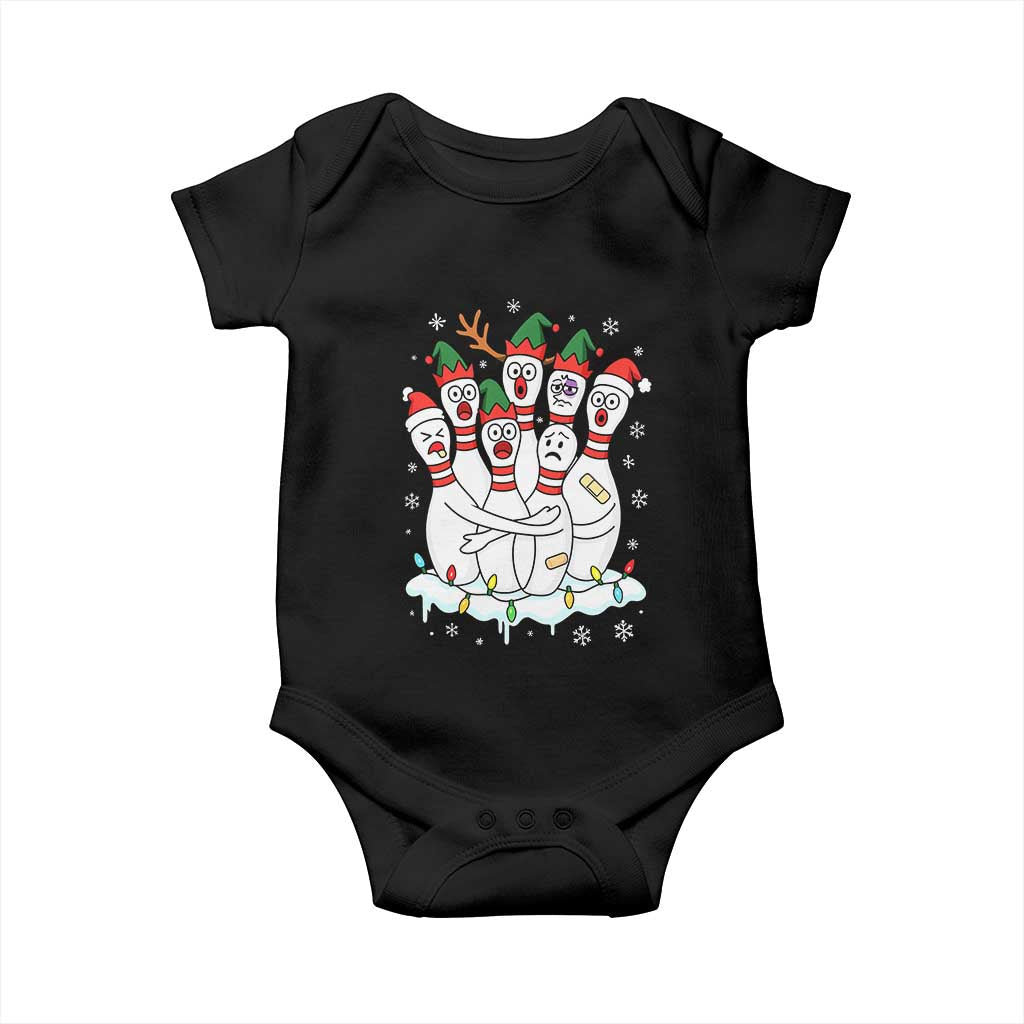 Funny Scared Cartoon Christmas Bowling Pins Baby Onesie TS11 Black Print Your Wear