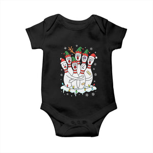 Funny Scared Cartoon Christmas Bowling Pins Baby Onesie TS11 Black Print Your Wear