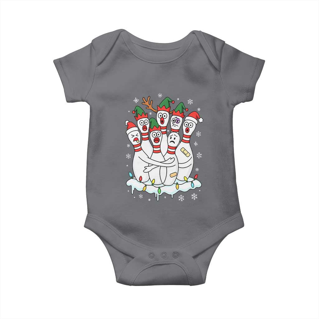 Funny Scared Cartoon Christmas Bowling Pins Baby Onesie TS11 Charcoal Print Your Wear