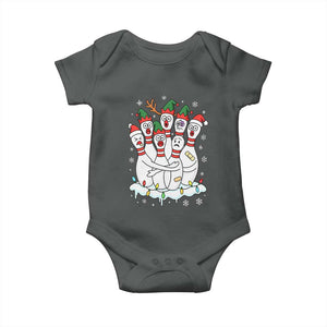 Funny Scared Cartoon Christmas Bowling Pins Baby Onesie TS11 Dark Heather Print Your Wear