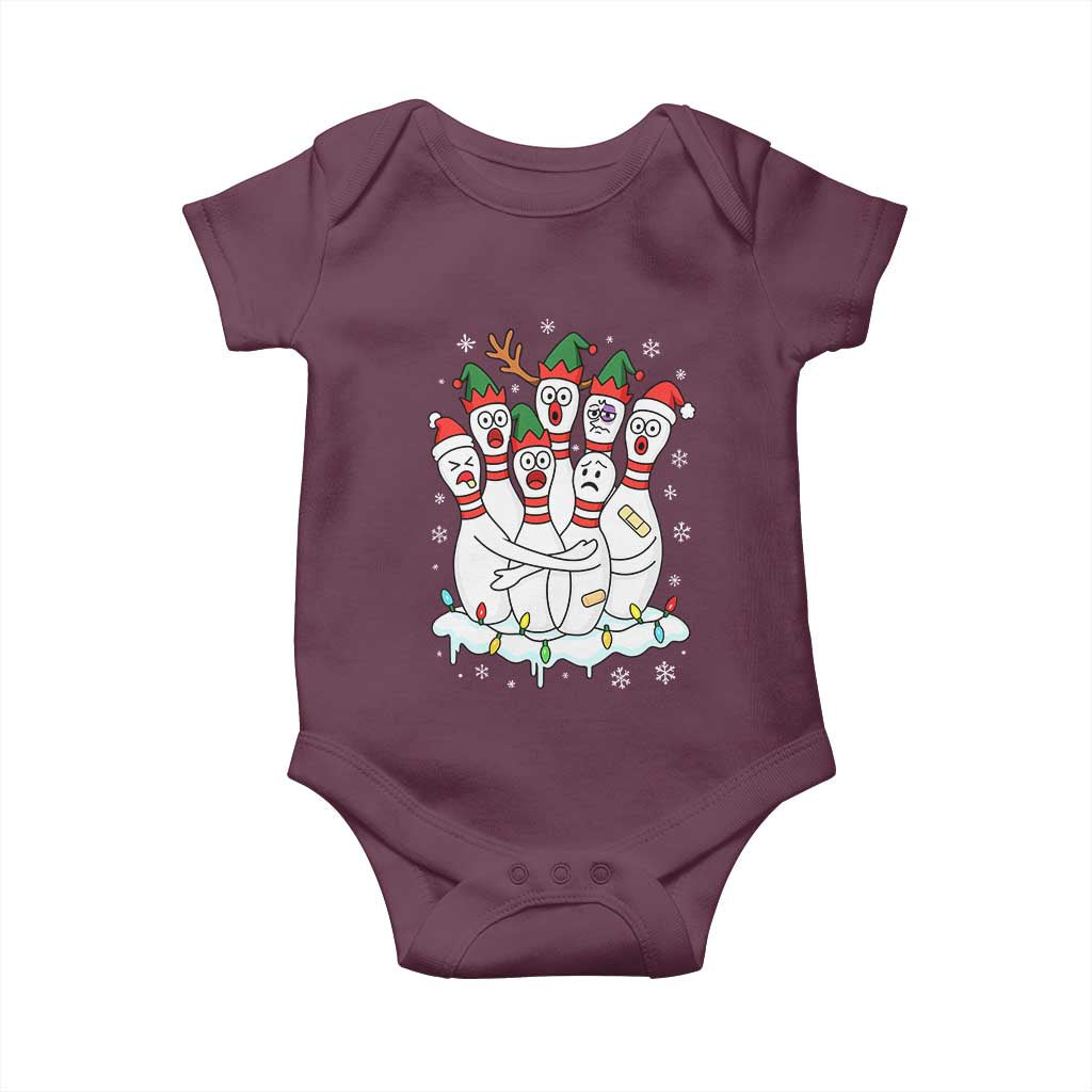 Funny Scared Cartoon Christmas Bowling Pins Baby Onesie TS11 Maroon Print Your Wear