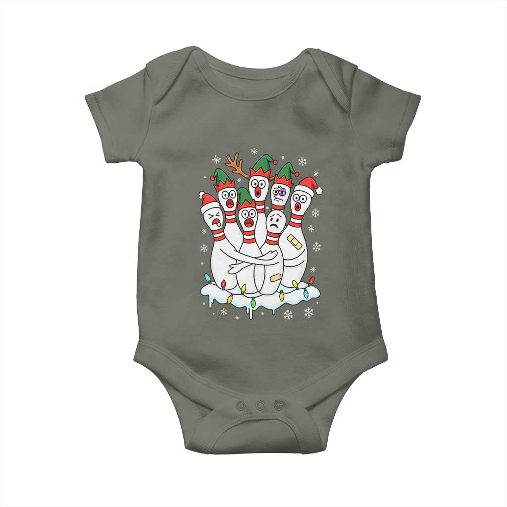 Funny Scared Cartoon Christmas Bowling Pins Baby Onesie TS11 Military Green Print Your Wear