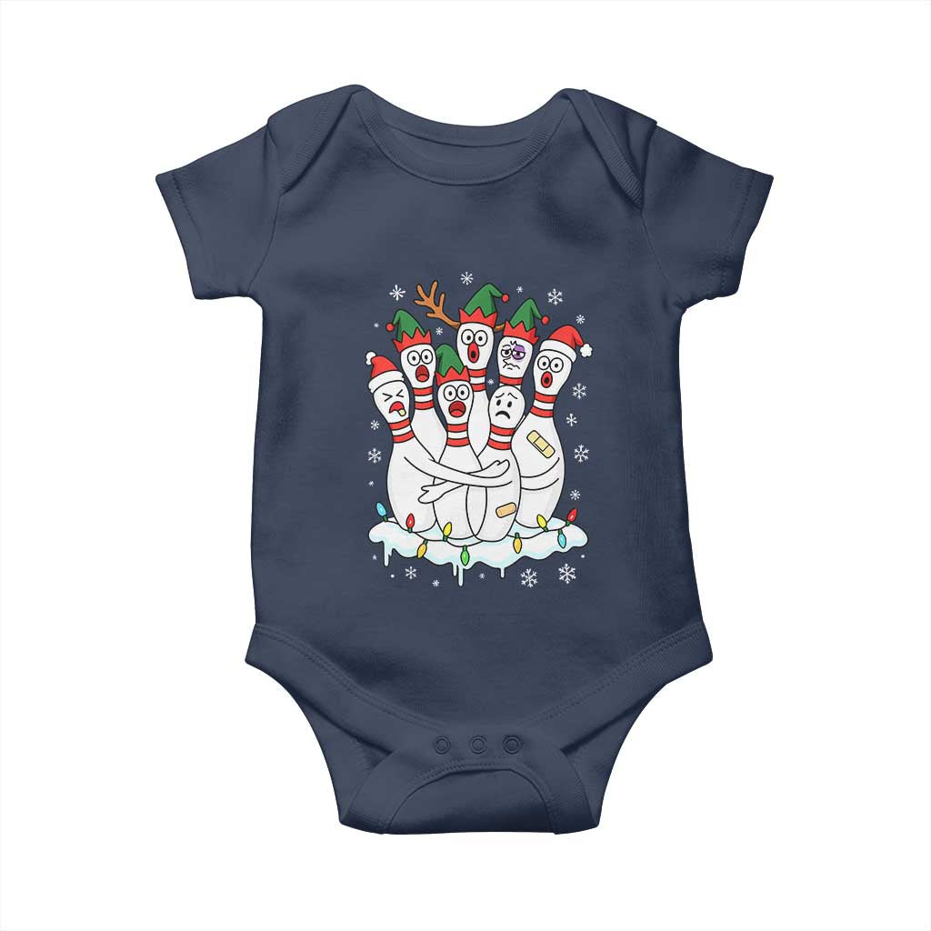Funny Scared Cartoon Christmas Bowling Pins Baby Onesie TS11 Navy Print Your Wear