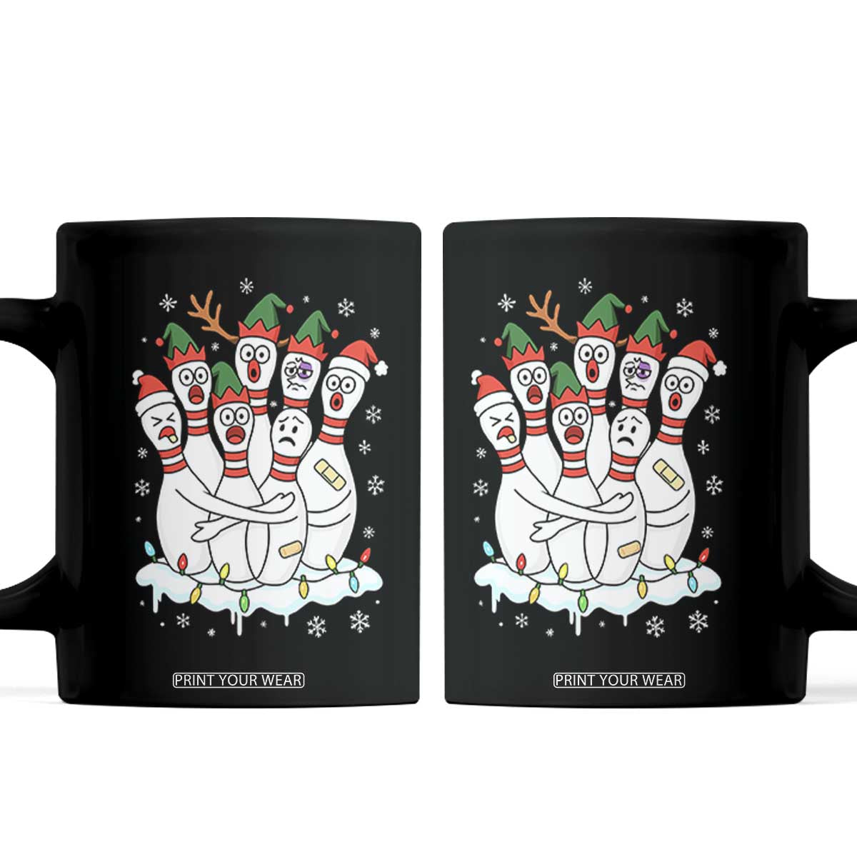 Funny Scared Cartoon Christmas Bowling Pins Coffee Mug - Print Your Wear